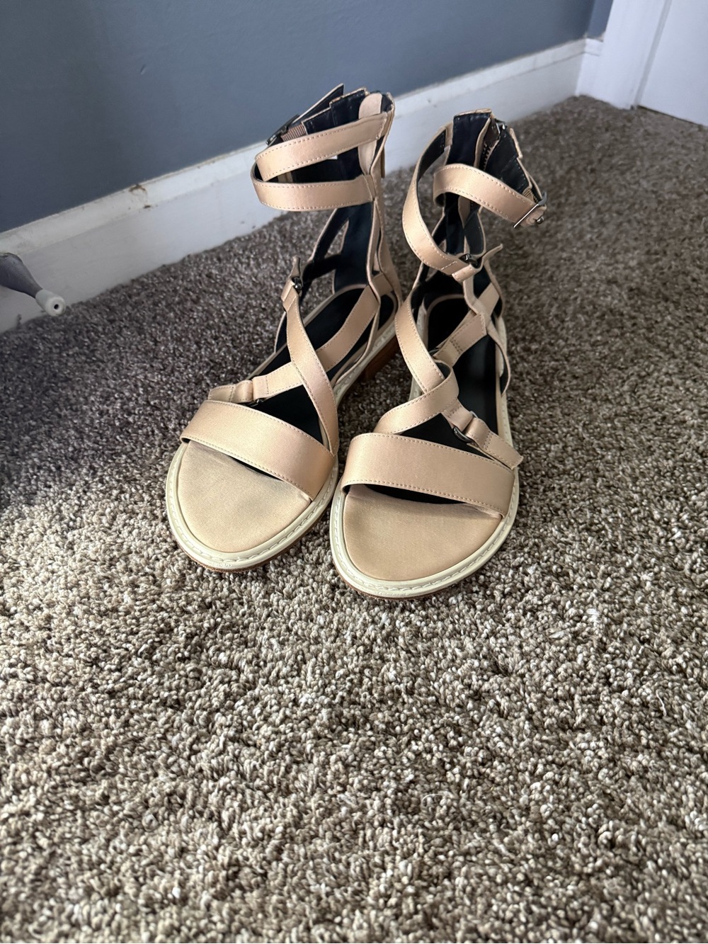 Tibi Beige Strappy Ankle Wrap Sandals - Picture 3 of 5